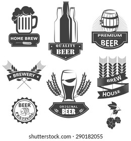 Vector illustration of a set of beer labels, tags and objects related to brewery and alcohol 