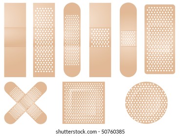 Vector illustration of set of beige plasters