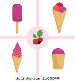 Vector illustration set of berry ice cream