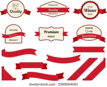 Vector illustration set of best quality tags and banner ribbons in retro style. Perfect for awards and high quality guarantee labels.