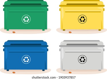 Vector illustration set of big trash box in the yard that holds trash for recycling