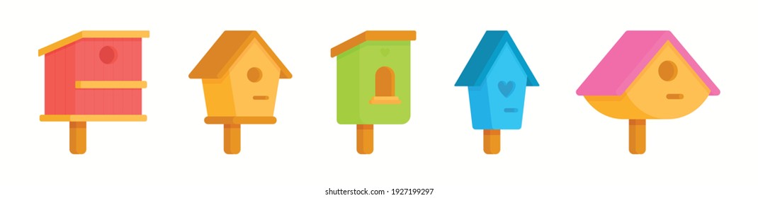 Vector illustration of a set of bird feeders. Helping birds in the cold. Feeding different kinds of birds.