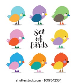 Vector and Illustration Set of Birds cute cartoon in flat design isolated on white 