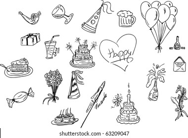 ilustración vectorial - Juego de iconos de cumpleaños