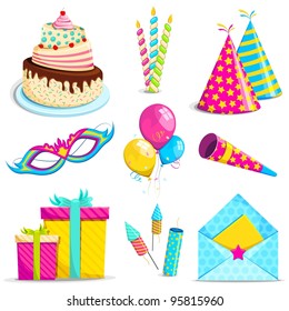 vector illustration of set of birthday object against white background