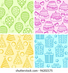 Vector Illustration Of Set Of Birthday Wallpaper With Different Object