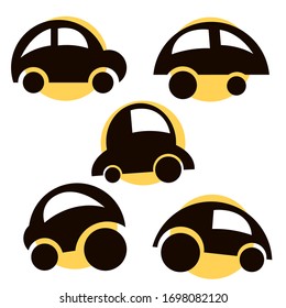 Vektorillustration: Satz von schwarzen Autodoodles mit gelbem Hintergrund auf weißem Hintergrund