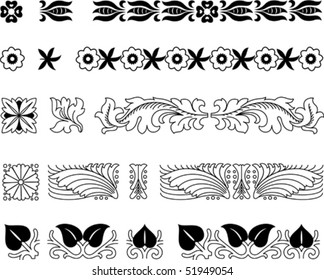 Vector illustration - set of black floral borders.