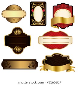 A vector illustration of a set of black and gold frames
