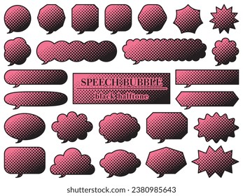 Vector illustration of Set of black halftone speech bubbles (pink)