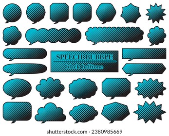 Vector illustration of Set of black halftone speech bubbles (blue)