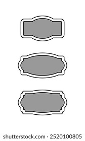 Ilustração vetorial do conjunto de formas retangulares de etiqueta preta com contorno sobre fundo branco.