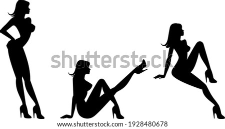 Vector illustration set of black silhouettes on a white background show girls strippers in different poses