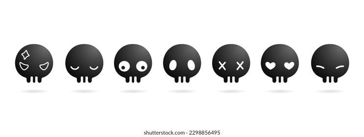 vector illustration Set of black skulls with different emotions isolated on white background for Presentations and decks information graphics, Layouts, collages, scene designs, User interface designs