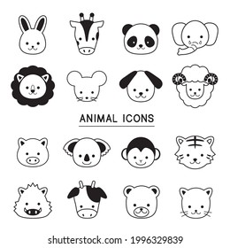 Vector illustration set of black and white animal icons