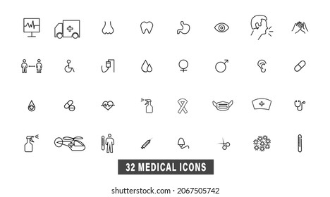 ilustración vectorial del conjunto de instrumentos médicos de revestimiento blanco negro. pulso cardíaco, caso médico, diagnóstico, estetoscopio, presión arterial, ampolla, cuero cabelludo, tomografía, ambulancia, hospital, etc.	