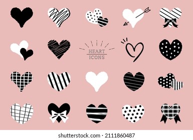 Vector illustration set of black and white heart icons
