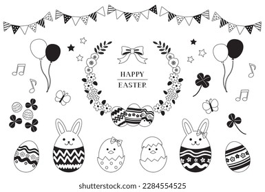 Vector illustration set of black and white Easter items