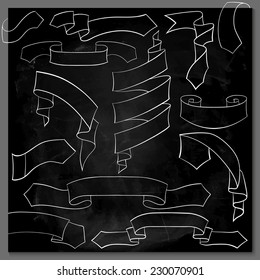 Vector illustration. Set of black and white ribbons on a background of chalk boards