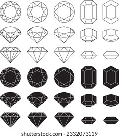 Vector illustration set of black and white gemstones