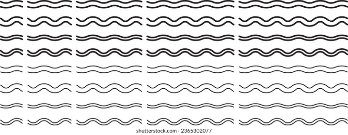 Vector illustration set of black and white abbreviated wavy line