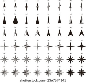 Vector illustration set of black-and-white directional icon compass (compass)