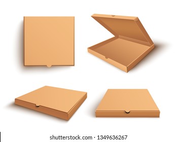 Premium Vector  Open pizza box. brown carton package. blank realistic  mockup isolated on white background