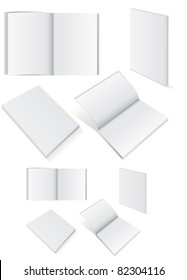 Vector illustration set of blank square of rectangle books with softcover. All vector objects are isolated and grouped. Colors and transparent background color are easy to customize.