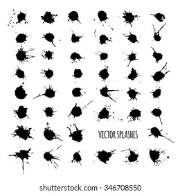 vector illustration. Set of blots and splashes, black silhouettes on a white background