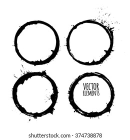 vector illustration. Set of blots and splashes, black silhouettes on a white background