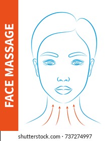 Vector illustration: set of blue contour hand drawn asian female face icons with Face Massage  isolated on white background