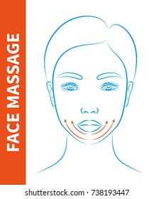 Vector illustration: set of blue contour hand drawn asian female face icons with Face Massage  isolated on white background