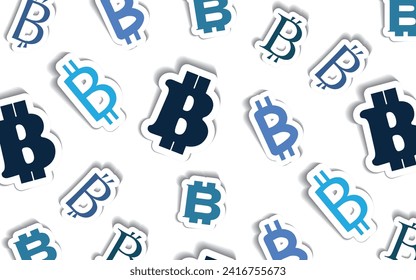 Vector Illustration of a Set of Blue Paper Cut Bitcoin Signs - Pattern, Texture Design Isolated on White Background
