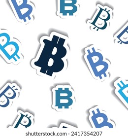 Vector Illustration of a Set of Blue Paper Cut Bitcoin Signs - Pattern, Texture Design Isolated on White Background