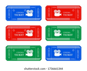 Vector illustration set of blue, red, blue cinema tickets