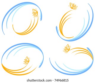 vector illustration of a set of blue waves with orange butterfly. Can be used as logo.