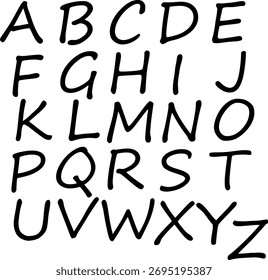 Vektorgrafik mit fett gedruckten schwarzen Buchstaben von A bis Z auf weißem Hintergrund. Modernes und minimalistisches Typografiedesign mit sauberen geometrischen Formen und perfekt für Grafikdesign