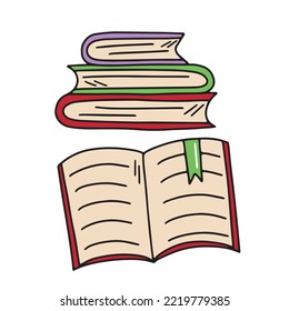 ilustración vectorial de un conjunto de libros con estilo doodle en un fondo blanco para su diseño