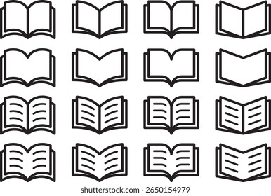 Ilustração vetorial de livros e ícones de blocos de anotações em várias formas
