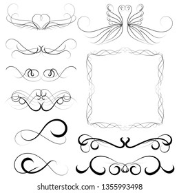 vector illustration set of border calligraphic and dividers decorative, calligraphic swirl