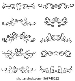 vector illustration set of border calligraphic and dividers decorative