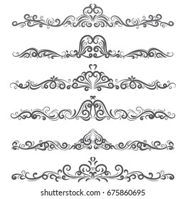 vector illustration set of border calligraphic design elements and dividers decorative, Vintage swirl line