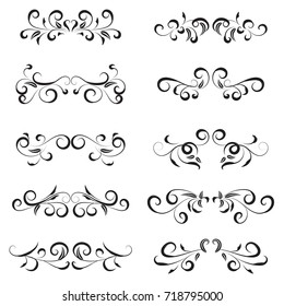 vector illustration set of border calligraphic and dividers decorative