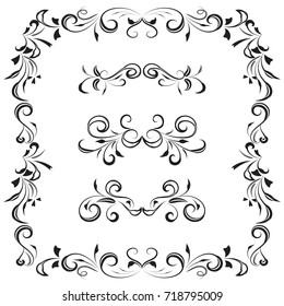 vector illustration set of border calligraphic and dividers decorative