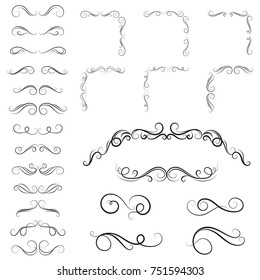 vector illustration set of border calligraphic and dividers decorative, calligraphic swirl