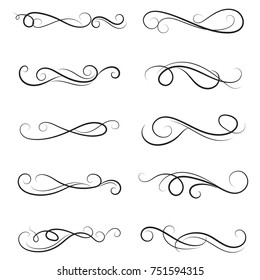 vector illustration set of border calligraphic and dividers decorative, calligraphic swirl