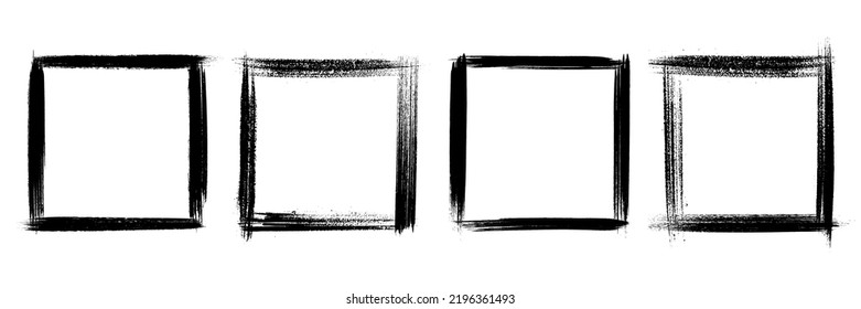Vector illustration. Set of borders in grunge style. Dirty frame with a splash of black paint on white background. Design elements for social network template, web banner, blog post. Ink brush strokes