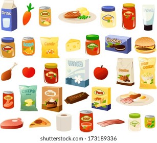 Vector illustration of a set of a boring person's stereotypical food items.