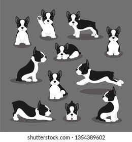 Ilustración vectorial de perro terrador de pistón en diferentes poses. Un cachorro de estilo moderno y plano. Diseño de carácter animal aísla el fondo.