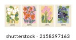 Vector illustration set of botanical posters different flowers. Art for for postcards, wall art, banner, background